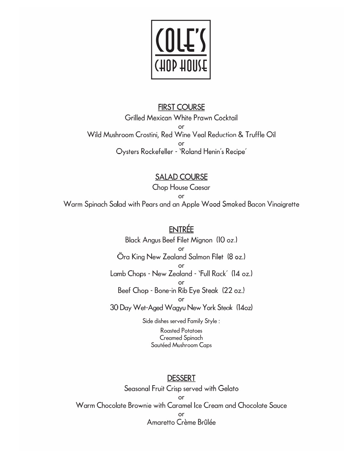 $130 Group Dining Menu